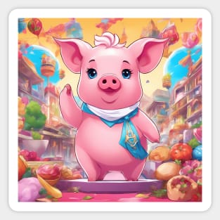 hip hop a pink pig wearing a blue scarf and a purse Sticker